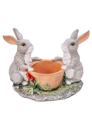 Кашпо Два зайца у горшка с цветком H-24, D-12 в интернет гипермаркете «Планета Лета». Фото