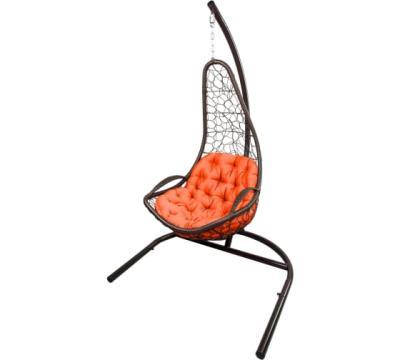 Кресло подвесное Кипр темно-коричневый, подушка оранжевая 7028 в интернет гипермаркете «Планета Лета». Фото