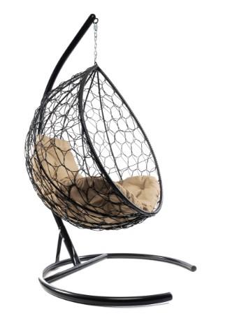 Кресло подвесное КАПЛЯ с ротангом коричневое, бежевая подушка в интернет гипермаркете «Планета Лета». Фото