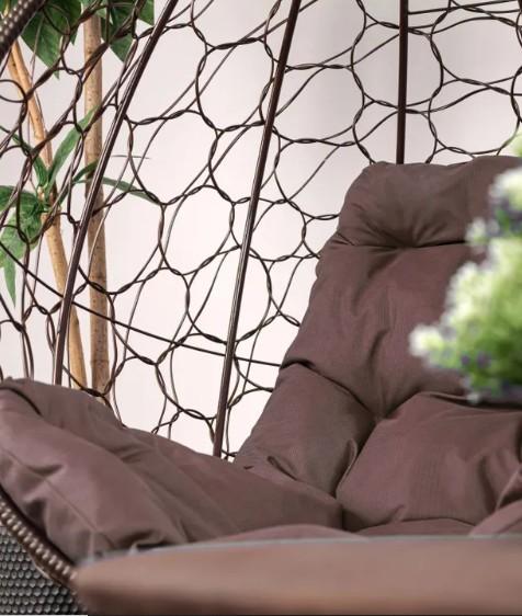 Кресло подвесное КАПЛЯ с ротангом коричневое, коричневая подушка в интернет гипермаркете «Планета Лета». Фото