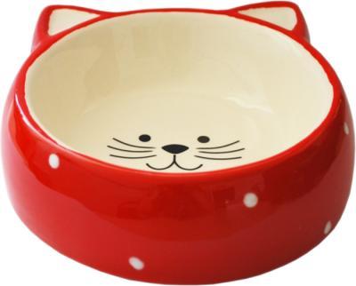 Миска керам. №1 в форме мордочки кошки, красная, горох 12,5х12,5х3,8 см 120 мл в интернет гипермаркете «Планета Лета». Фото