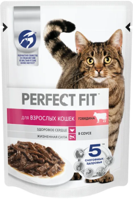 Корм PERFECT FIT д/стер кош говядина в соусе пауч 75г Уценка!!! в интернет гипермаркете «Планета Лета». Фото