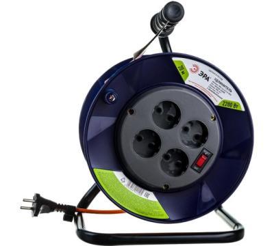 Удлинитель силовой на пластиковой катушке, б/з, 4 гнезда, 20м (ПВС 2х1), 10A. Оранжевый/черный, YX10 в интернет гипермаркете «Планета Лета». Фото