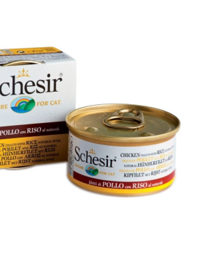 "Schesir" консервы для кошек ЦЫПЛЁНОК+РИС 85гр (уп.14*4=56шт) в интернет гипермаркете «Планета Лета». Фото