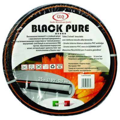 Шланг BLACK PURE противоскр. 3-х слойный армированный, мягк. резина, 25м 1/2 в интернет гипермаркете «Планета Лета». Фото