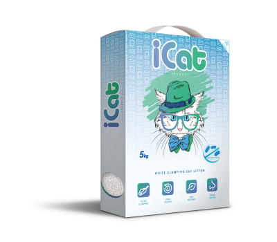 iCAT Комкующийся белый наполнитель с ароматом детской присыпки, в коробке, 5 кг, Греция ICAT в интернет гипермаркете «Планета Лета». Фото iCAT Комкующийся белый наполнитель с ароматом детской присыпки, в коробке, 5 кг, Греция в интернет гипермаркете «Планета Лета». Фото
