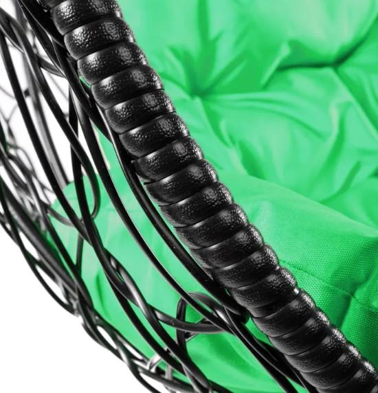 Кресло подвесное КАПЛЯ с ротангом черное, зелёная подушка в интернет гипермаркете «Планета Лета». Фото