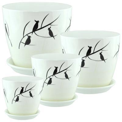 Горшок Бутон Птицы белый (165) d12см, 1л в интернет гипермаркете «Планета Лета». Фото