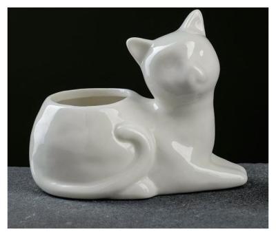 Горшок Котенок белый, 13х10,5х12,5см 0,2л 6116709 в интернет гипермаркете «Планета Лета». Фото