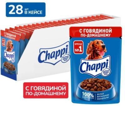 Влажный корм для собак всех пород,Chappi Сытный Мясной Обед, говядина по-домашнему (28шт в уп) 85 г в интернет гипермаркете «Планета Лета». Фото