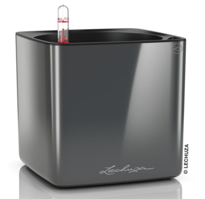 Кашпо Lechuza "Cube Glossy Complete charcoal highgloss" (пластик), 17x17xH16 см в интернет гипермаркете «Планета Лета». Фото