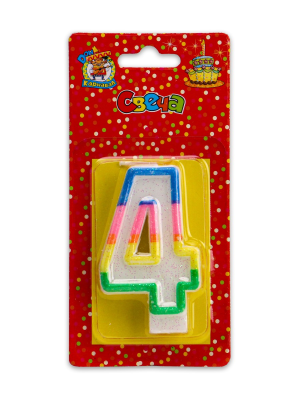 Свечи для торта с блестками "4" С-2419 в интернет гипермаркете «Планета Лета». Фото