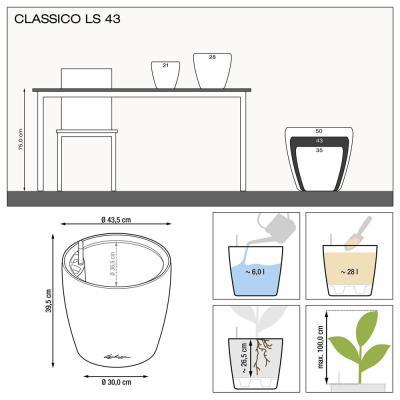 Кашпо   Lechuza Classico LS Complete (white high gloss), D43xH40см в интернет гипермаркете «Планета Лета». Фото