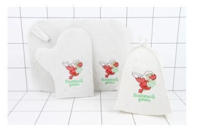 Набор 3-х предметный Эко, «Банный день» (шапка с вышивкой, коврик, рукавица) 11-372 в интернет гипермаркете «Планета Лета». Фото