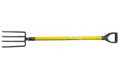 (УЛ) Вилы копальные (тип А) 4-х рогие с желтым металлизированным черенком и V-ручкой в интернет гипермаркете «Планета Лета». Фото