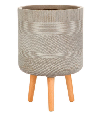 Кашпо IDEALIST Страйп круглое с подставкой, серо-коричневый, d24 h40, WSTRIP24-T в интернет гипермаркете «Планета Лета». Фото